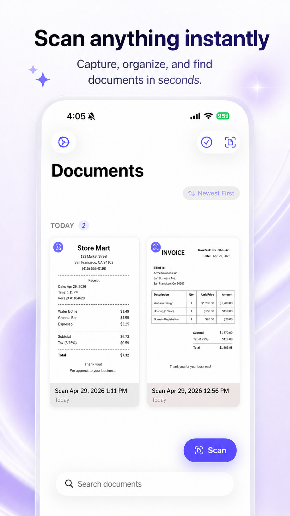 Scanqy documents library on iPhone